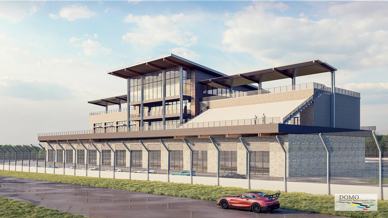 Rendering of tiered paddock hospitality and viewing terraces.