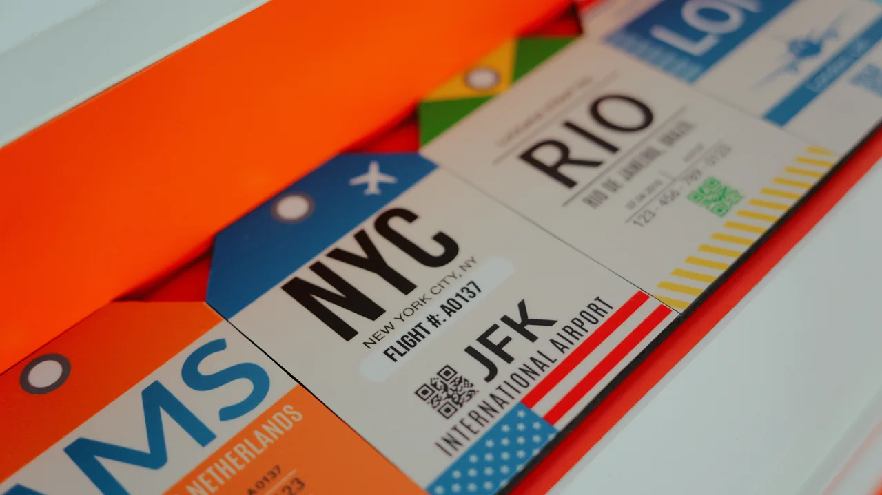 Colorful airport-code graphics incorporated into an exhibit detail.